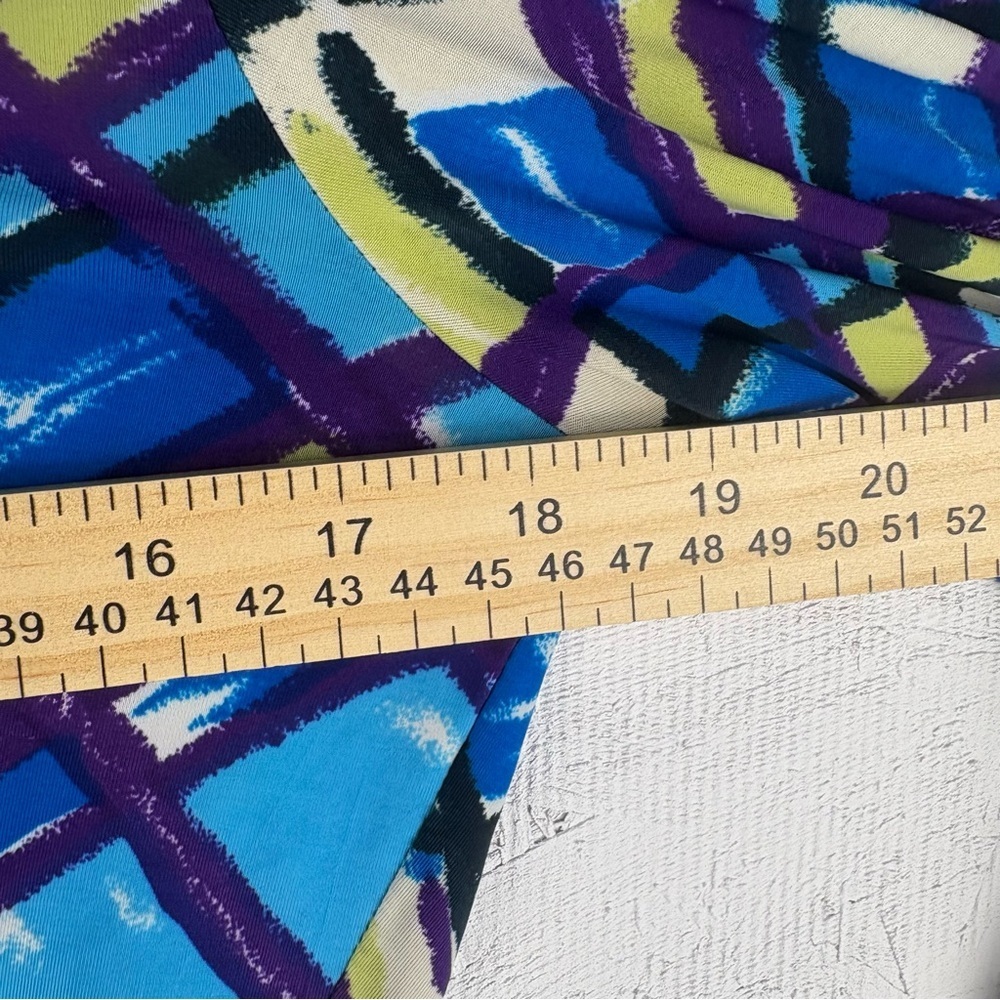 VTG Rich Birds Colorful Geometric Stretchy Button Down Top Long Sleeves Y2K - Picture 11 of 12